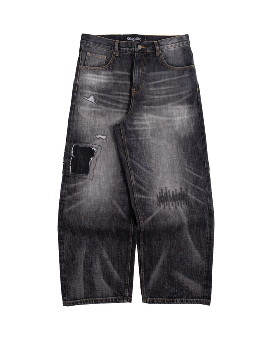 Black Repaired Selvedge Denim