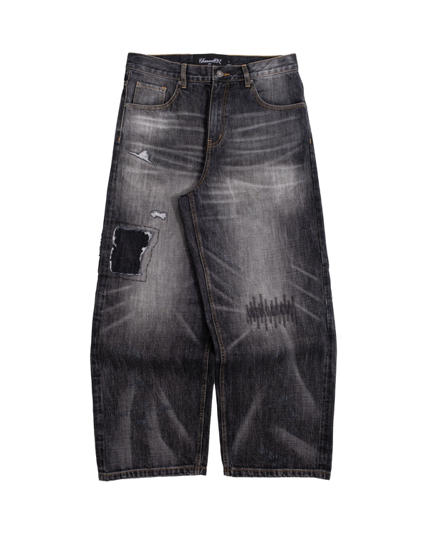 Black Repaired Selvedge Denim