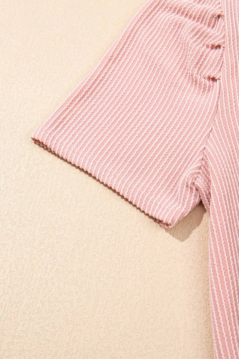 Love Salve Pink Corded Knit Dress Women's Daily Mini Dress Puff Sleeve Casual