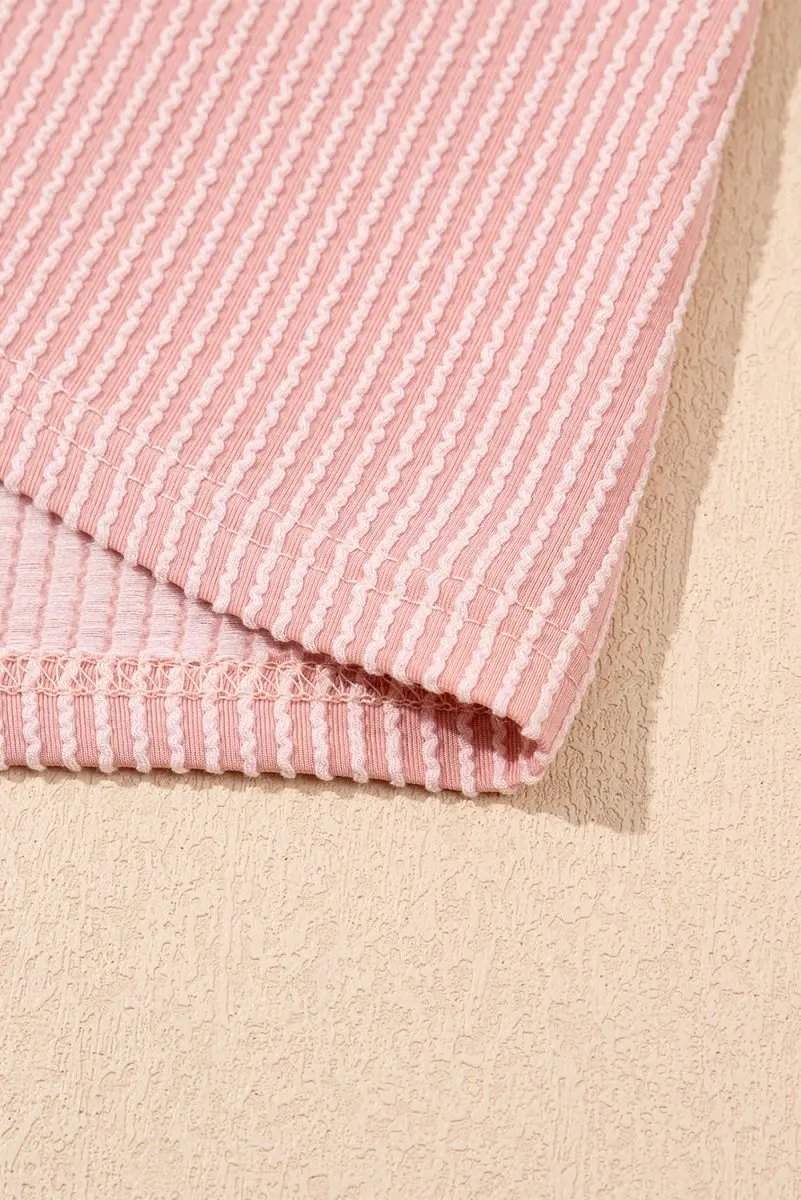 Love Salve Pink Corded Knit Dress Women's Daily Mini Dress Puff Sleeve Casual