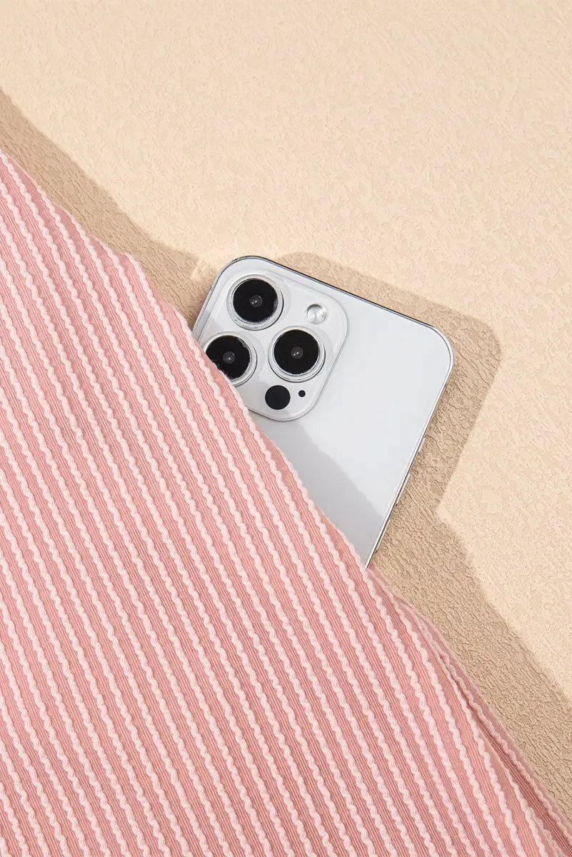 Love Salve Pink Corded Knit Dress Women's Daily Mini Dress Puff Sleeve Casual