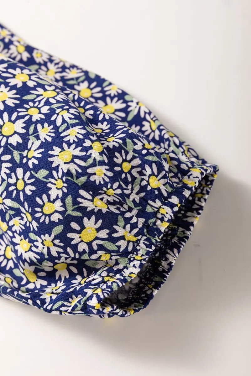 Love Salve Blue Floral Blouse Women's Daily Smocked Top: Spring Southern Belle Style