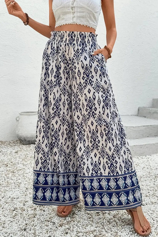 Love Salve Blue Boho Pants Women's Vacation Wide Leg Trousers - Comfy & Stylish