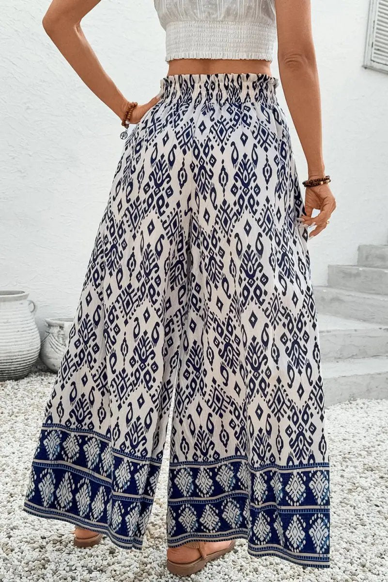 Love Salve Blue Boho Pants Women's Vacation Wide Leg Trousers - Comfy & Stylish