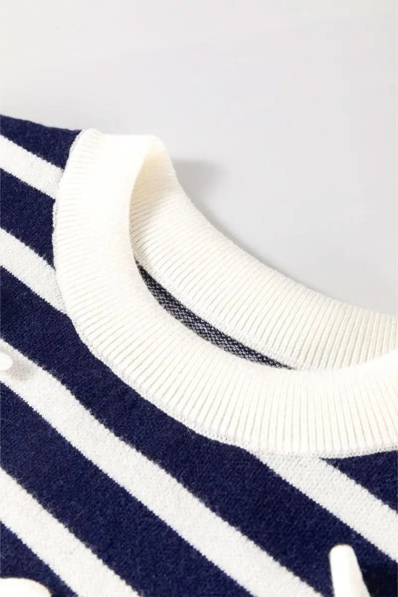 Love Salve Blue Stripe Knit Women's Sweater Vest Daily Wear Southern Belle Style Sleeveless Top