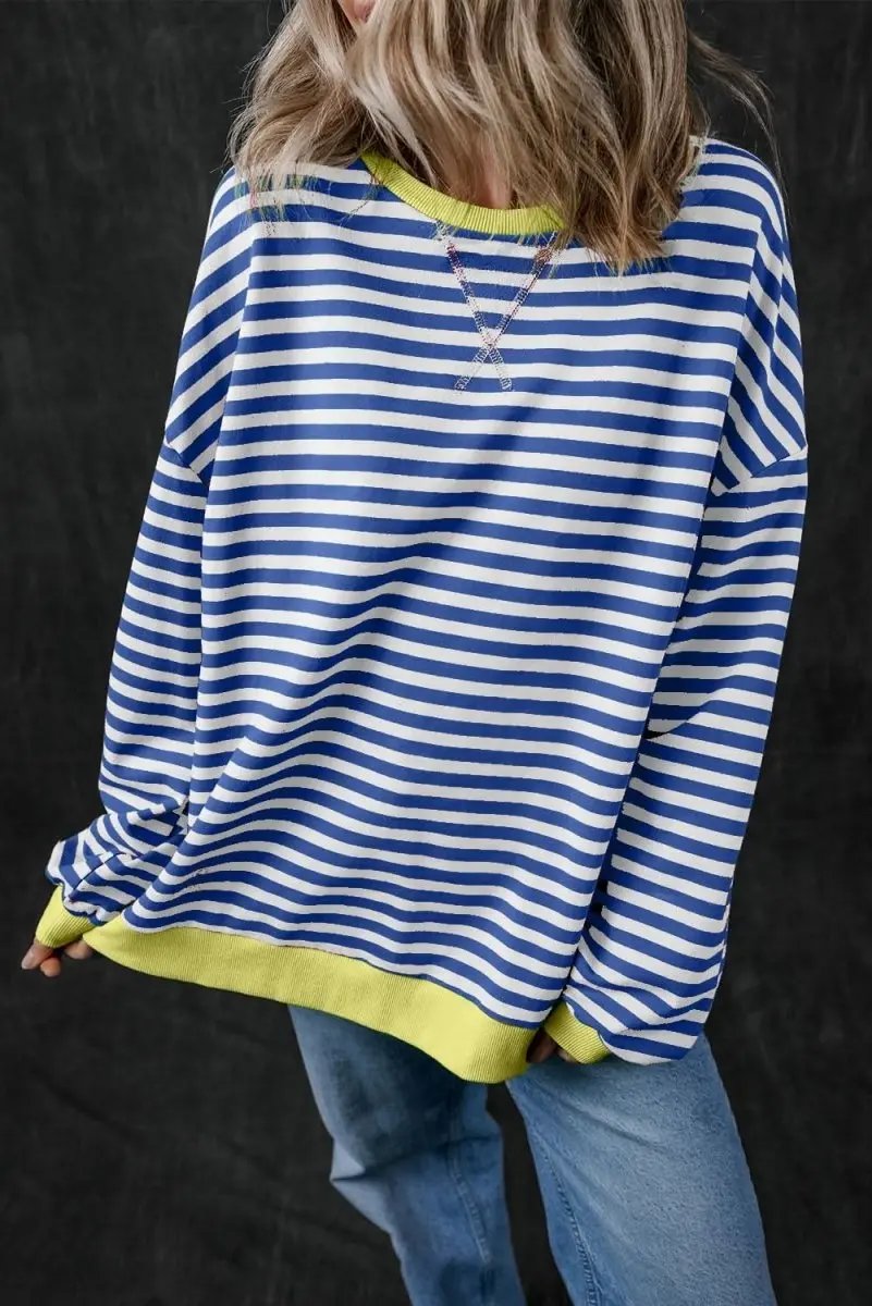 Women's Pullover Sweatshirt - Oversized Fit, Contrast Trim - Casual Style