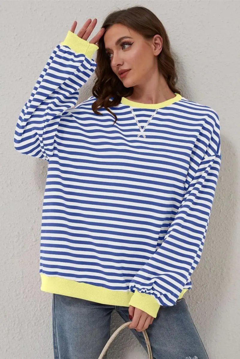 Women's Pullover Sweatshirt - Oversized Fit, Contrast Trim - Casual Style