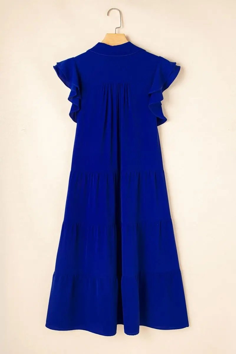 Love Salve Blue Midi Dress Women's Daily Casual Summer Ruffle Sleeve V Neck