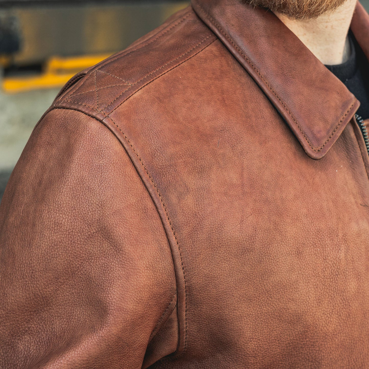 Moto Bomber - Men's Leather Jacket Cognac and Oxblood