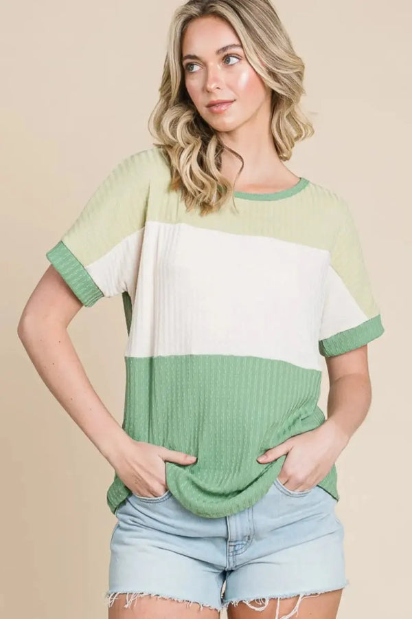 Trendsi Color Block Tee Women's Casual Short Sleeve T-Shirt USA Shipped