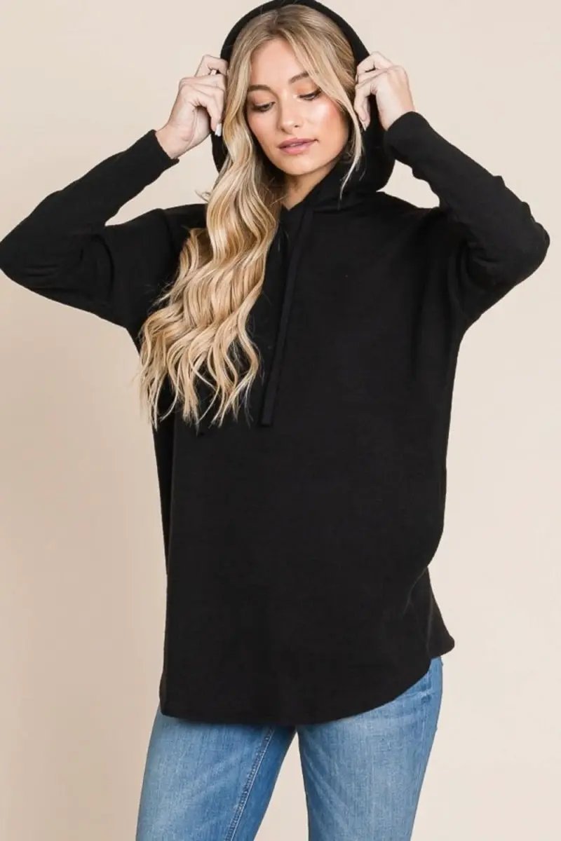 Trendsi Contrast Hoodie Women's Casual Knit Drop Shoulder Sweatshirt Comfy Fit