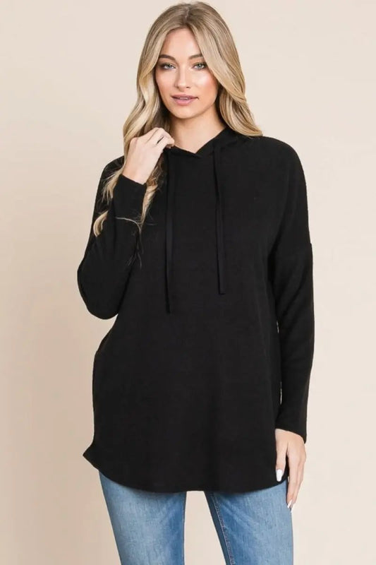 Trendsi Contrast Hoodie Women's Casual Knit Drop Shoulder Sweatshirt Comfy Fit