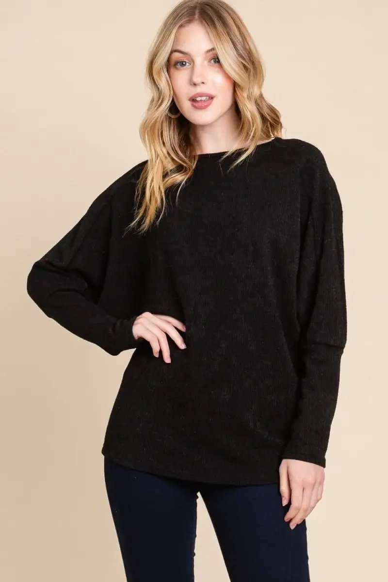 Trendsi Drop Shoulder Knit Top Women's Casual Long Sleeve Soft Basic