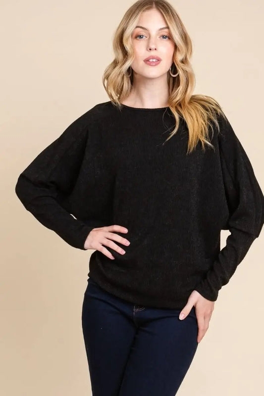 Trendsi Drop Shoulder Knit Top Women's Casual Long Sleeve Soft Basic