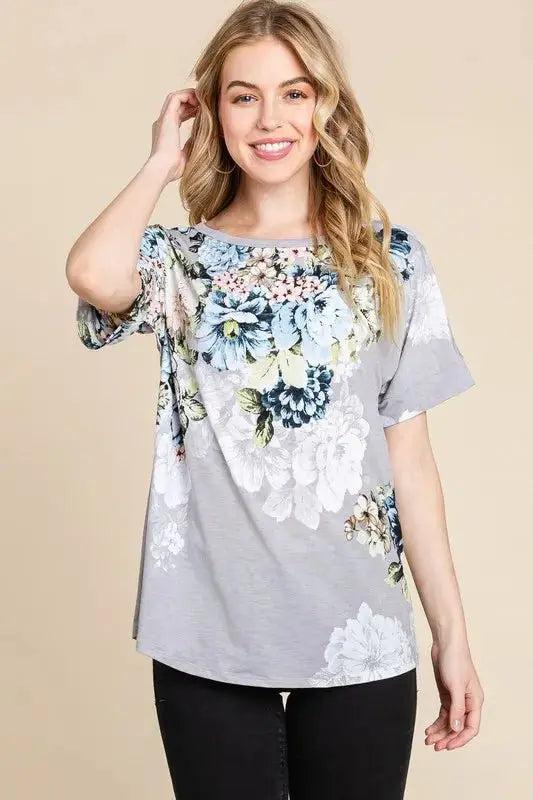 Women's Floral Tee - Soft & Breathable - Short Sleeve Casual T-Shirt
