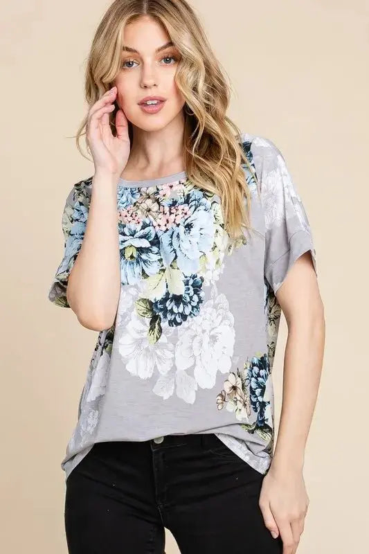 Women's Floral Tee - Soft & Breathable - Short Sleeve Casual T-Shirt