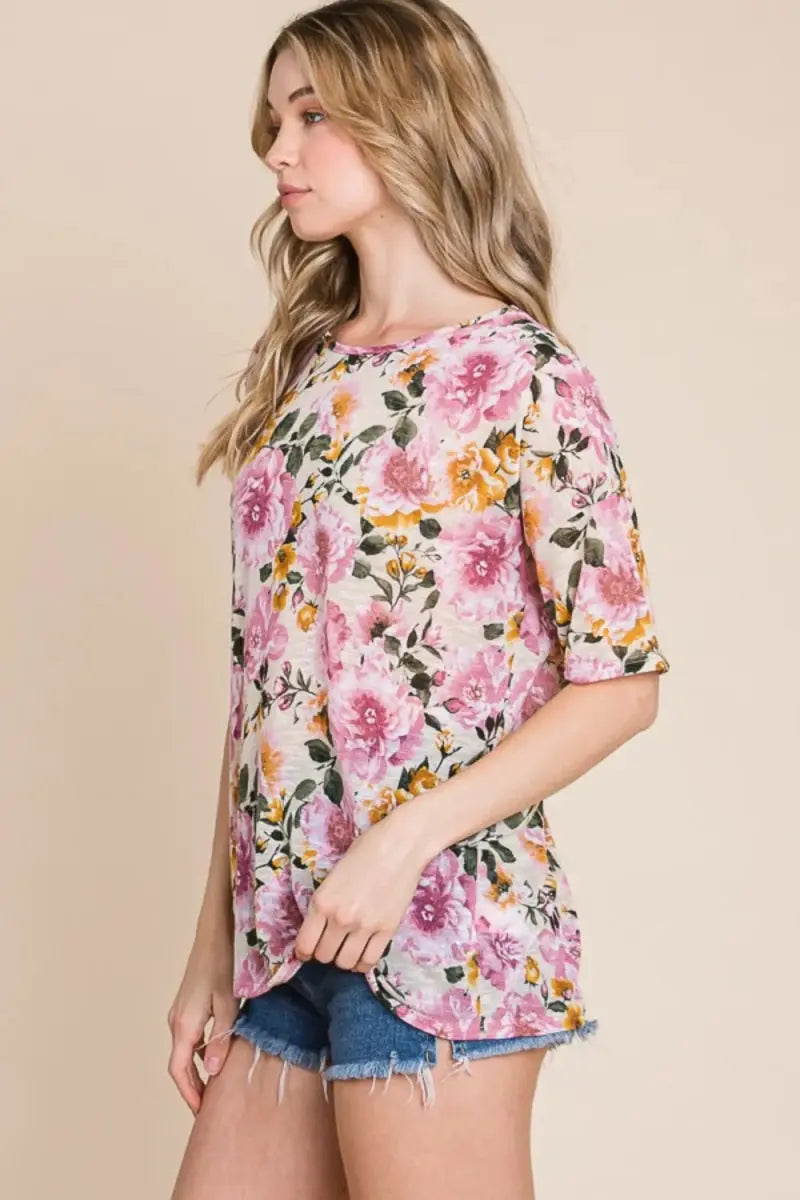 Trendsi Floral Round Neck Women's Casual T-Shirt - Soft & Comfy Top