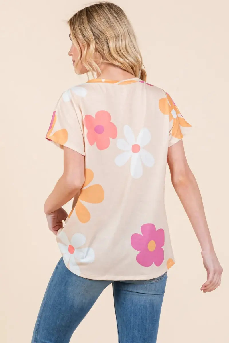 Trendsi Floral Tee Women's Casual Style Short Sleeve T-Shirt Soft & Comfy