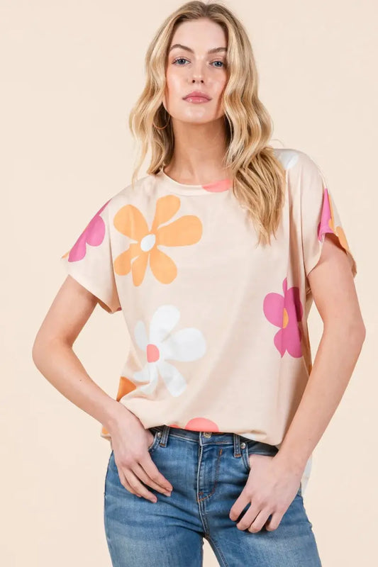 Trendsi Floral Tee Women's Casual Style Short Sleeve T-Shirt Soft & Comfy
