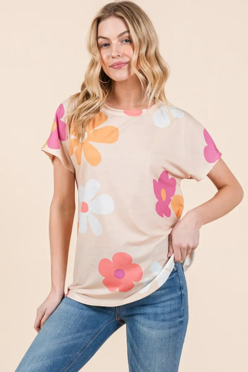Trendsi Floral Tee Women's Casual Style Short Sleeve T-Shirt Soft & Comfy
