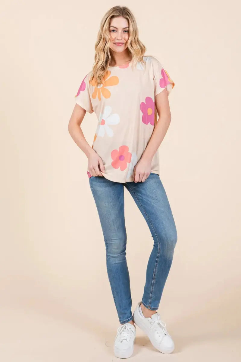 Trendsi Floral Tee Women's Casual Style Short Sleeve T-Shirt Soft & Comfy