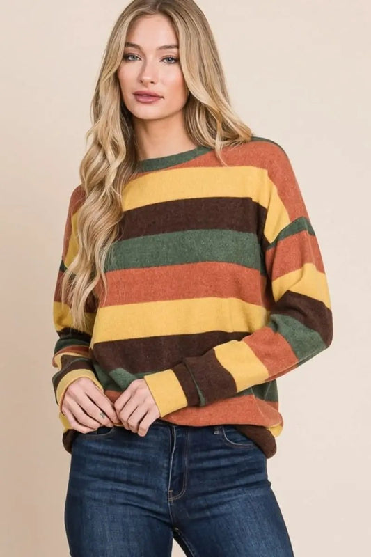 Trendsi Striped Knit Top Women's Casual Fashion Top - Soft & USA Shipped