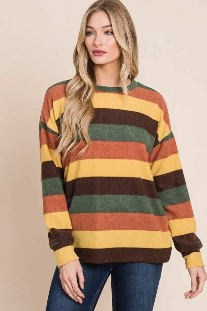 Trendsi Striped Knit Top Women's Casual Fashion Top - Soft & USA Shipped