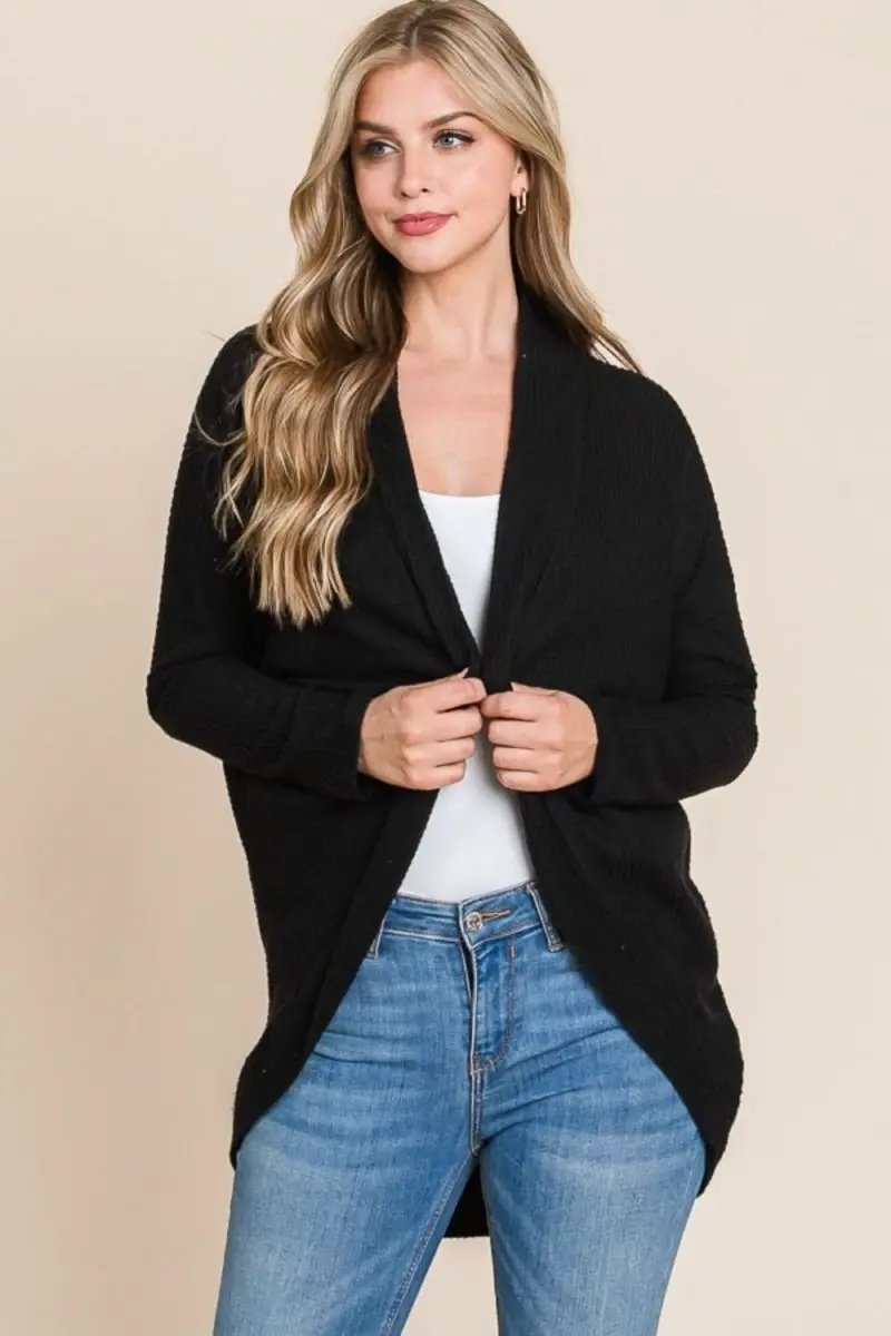 Trendsi Waffle Knit Cardigan Women's Open Front Cocoon Shoptok Outerwear - Soft & Cozy
