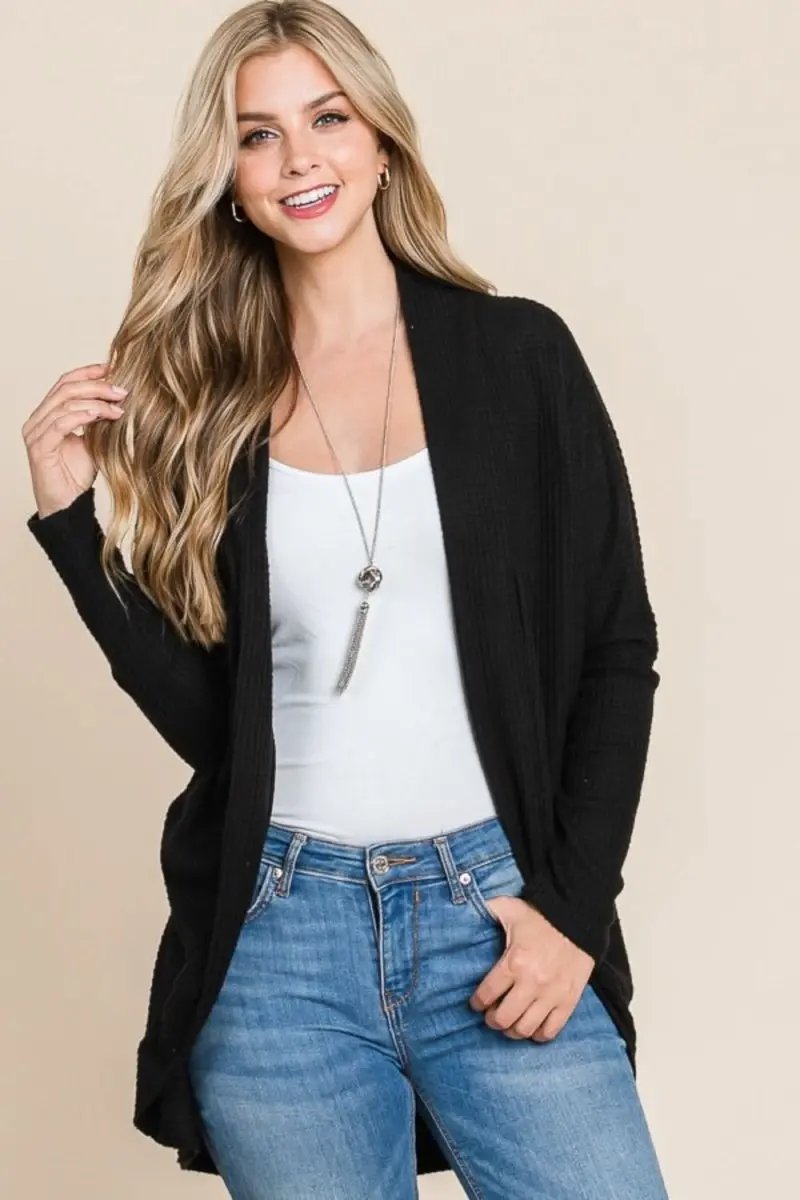 Trendsi Waffle Knit Cardigan Women's Open Front Cocoon Shoptok Outerwear - Soft & Cozy