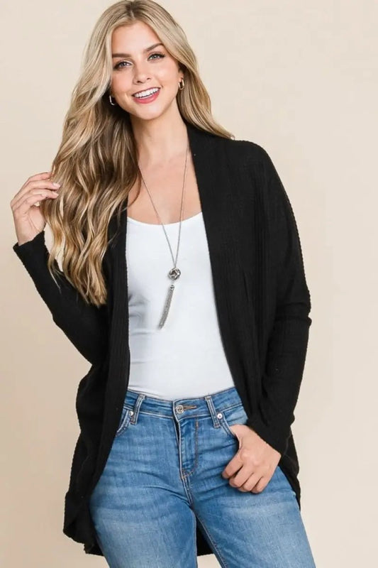 Trendsi Waffle Knit Cardigan Women's Open Front Cocoon Shoptok Outerwear - Soft & Cozy