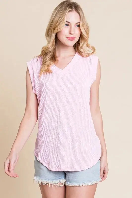 Trendsi Ribbed V-Neck Top Women's Casual Tank Soft & Stretchy