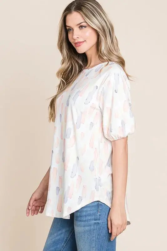 Trendsi Puff Sleeve Blouse Women's Casual Top Cute & Comfy Shirt
