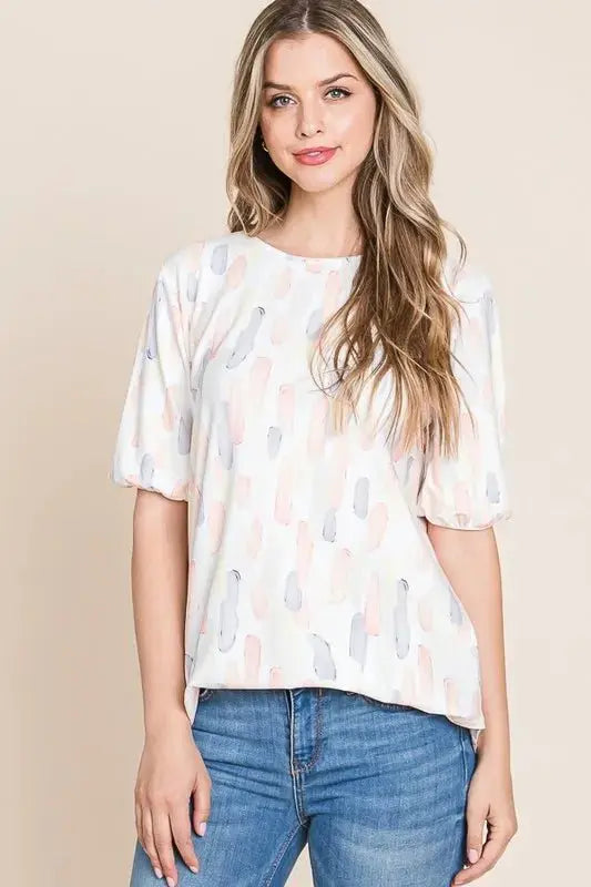 Trendsi Puff Sleeve Blouse Women's Casual Top Cute & Comfy Shirt