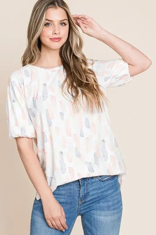 Trendsi Puff Sleeve Blouse Women's Casual Top Cute & Comfy Shirt
