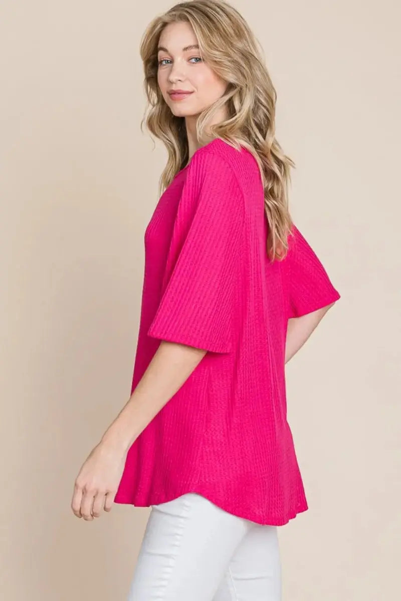 Trendsi Waffle Knit Tee Women's Casual Top Soft, Breathable T-Shirt