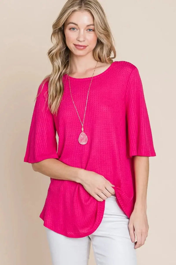 Trendsi Waffle Knit Tee Women's Casual Top Soft, Breathable T-Shirt