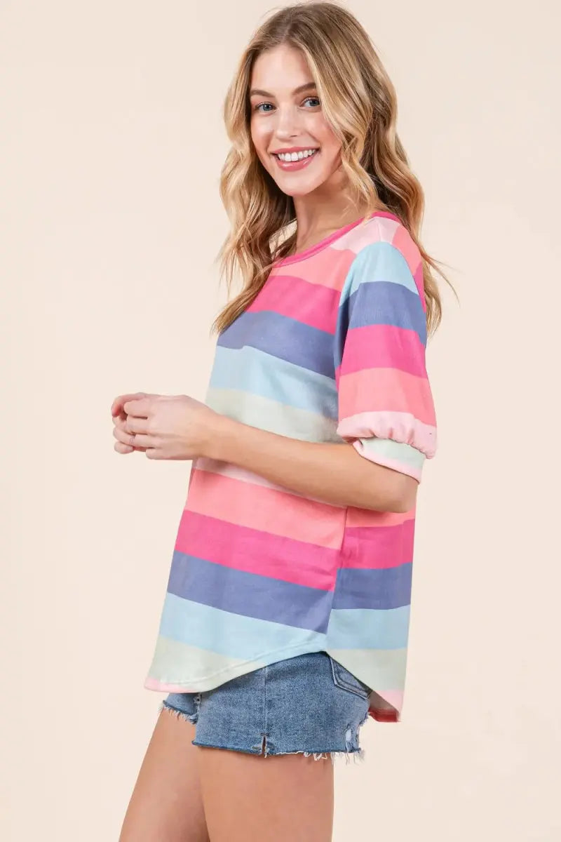 Trendsi Striped T-Shirt Women's Casual Everyday Top - Soft & Breathable