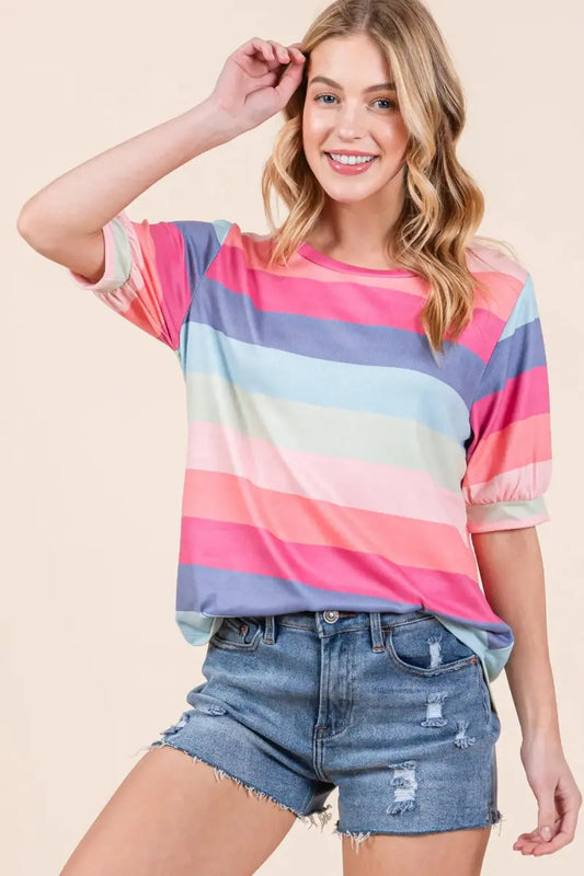 Trendsi Striped T-Shirt Women's Casual Everyday Top - Soft & Breathable