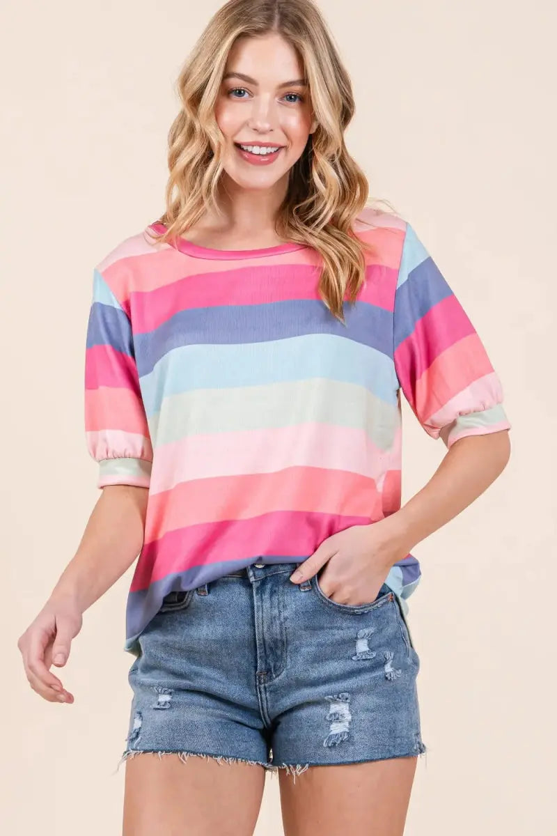 Trendsi Striped T-Shirt Women's Casual Everyday Top - Soft & Breathable