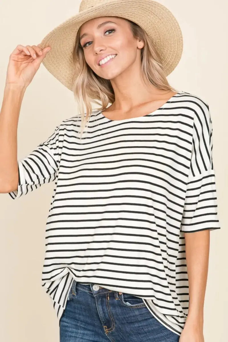 Trendsi Striped T-Shirt Women's Casual Round Neck Tee Soft & Comfy