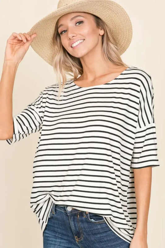 Trendsi Striped T-Shirt Women's Casual Round Neck Tee Soft & Comfy