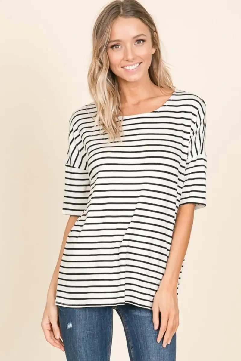Trendsi Striped T-Shirt Women's Casual Round Neck Tee Soft & Comfy