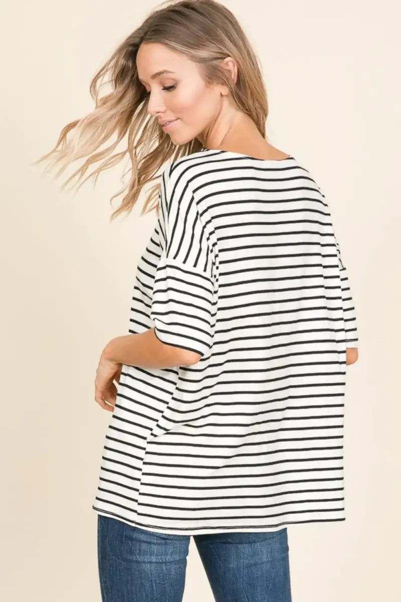 Trendsi Striped T-Shirt Women's Casual Round Neck Tee Soft & Comfy
