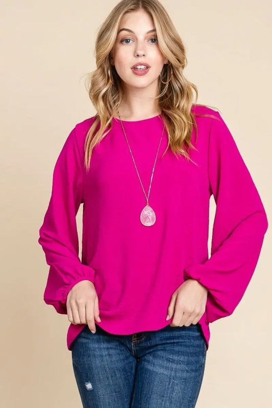 Trendsi Textured Balloon Sleeve Top Women's Casual Shirt Chic & Comfy