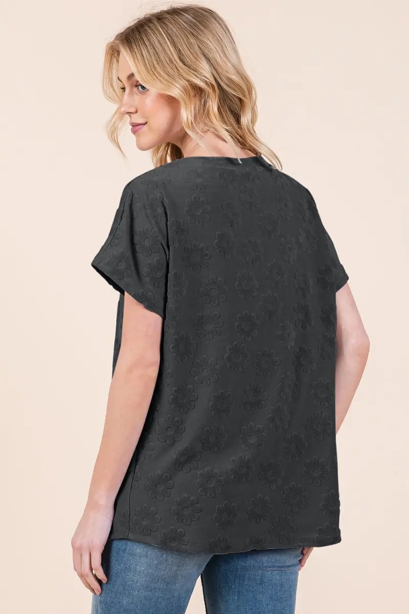 Trendsi Floral Textured Tee Women's Casual Top Short Sleeve T-Shirt Soft & Stylish