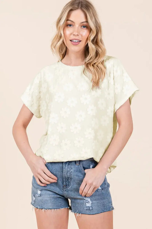 Trendsi Floral Textured Tee Women's Casual T-Shirt - Soft & Stylish