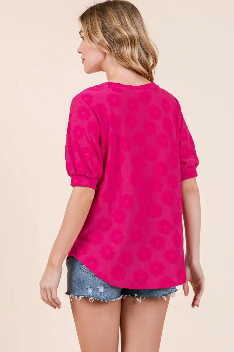 Trendsi Floral Textured Top Women's Elegant Shirt USA Shipped!