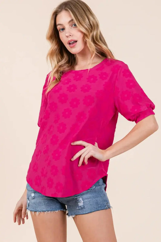Trendsi Floral Textured Top Women's Elegant Shirt USA Shipped!