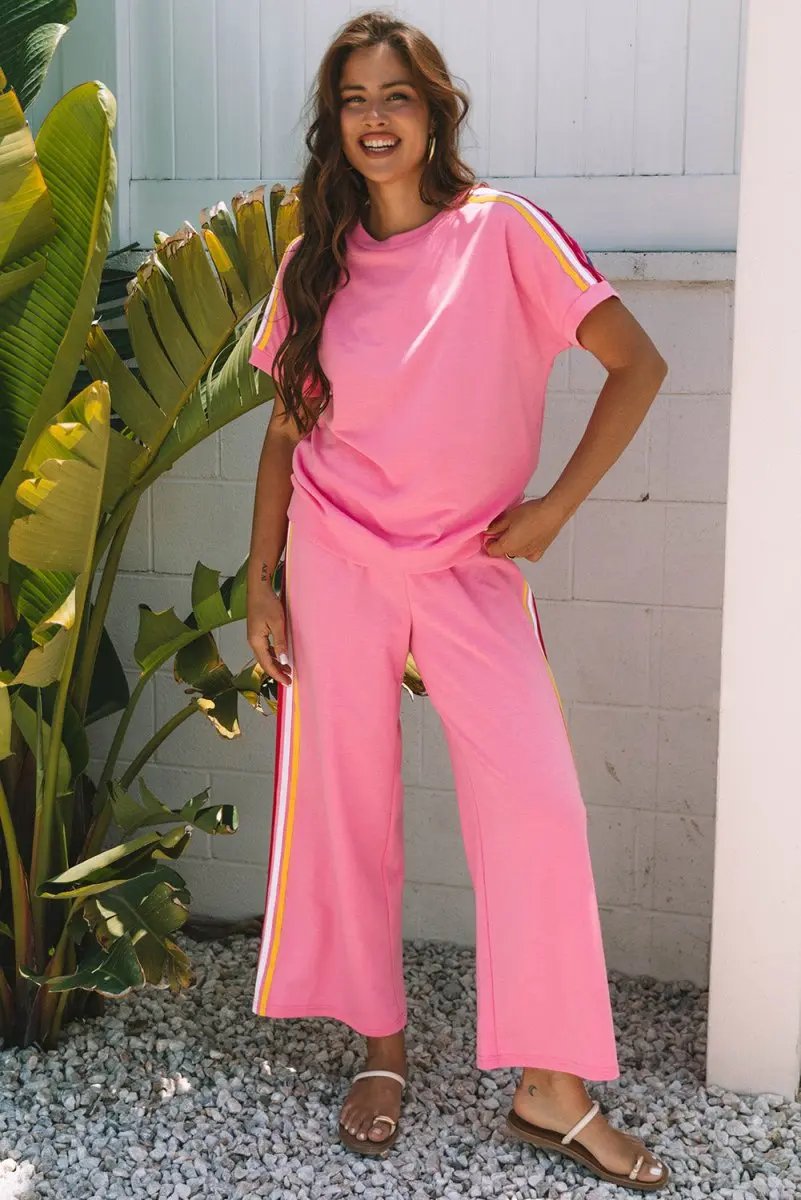 Love Salve Color Block Set Women's Daily Wear T-Shirt & Pants: Comfy & Casual