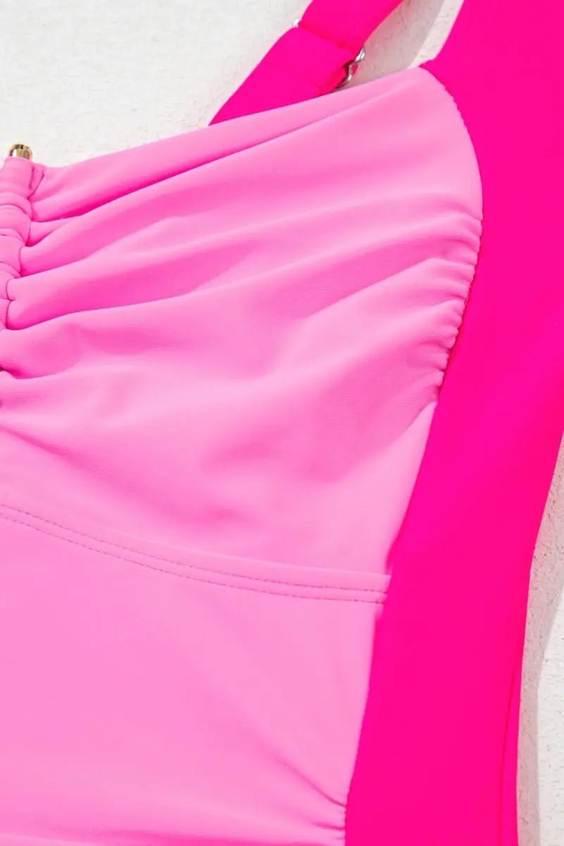 Love Salve Pink Tankini Set Women's Vacation Swimsuit Ruched Control Top